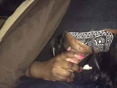 Ebony gives blowjob