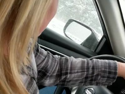 Cheating wife plays with my dick while driving in snow