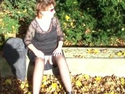 Mature wife outdoor upskirt show