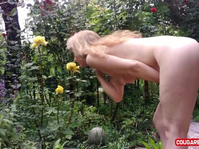 WALKING NUDE IN THE GARDEN, MUDDYING MY FEET, SHOWING MY HAIRY NATURAL BUSH