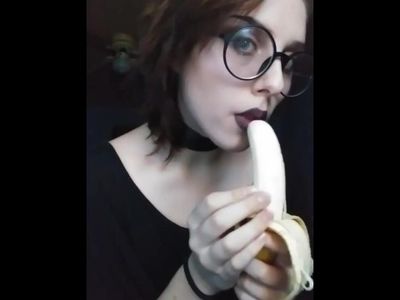 Cute goth tease sucks banana