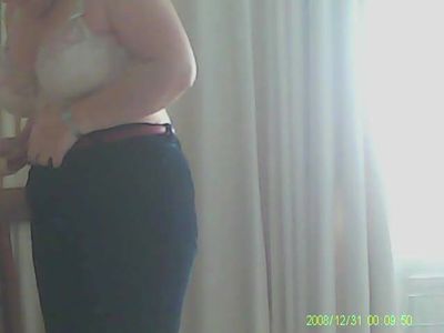 Voyeur of mature wife: dress and strip