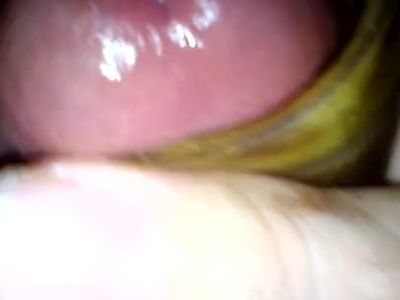 Stroking My Huge Penis Head With A Banana Peel