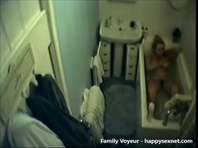 My mom masturbating in bath tube - Hidden cam