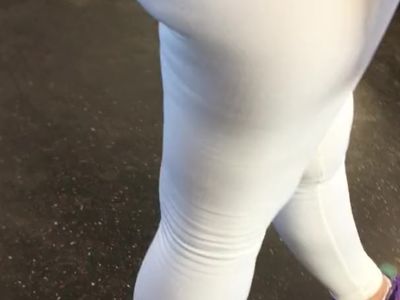 White see through spandex tights with blue panties on train in public